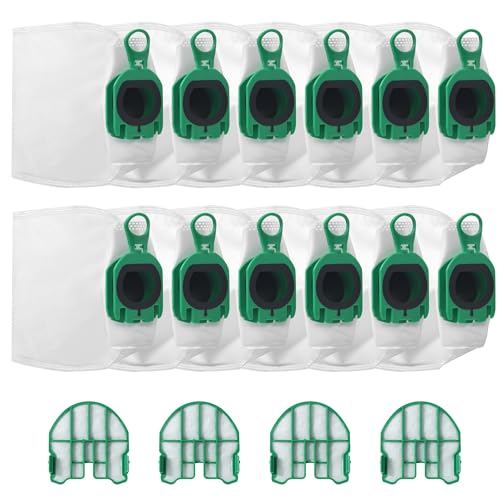 12 bolsas aspiradora para Vorwerk Kobold VB100, incluidas 4 bolsas de filtro de protección del motor, accesorios de repuesto para aspiradora inalámbrica Kobold VB100 FP100