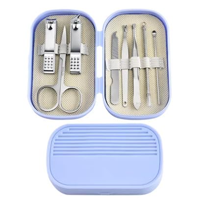 8-teiliges Maniküre-Set aus Edelstahl – Tragbares Nagelpflege-Set in Blau für Damen, Herren & Kinder – Perfekt für Reisen & als Geschenk