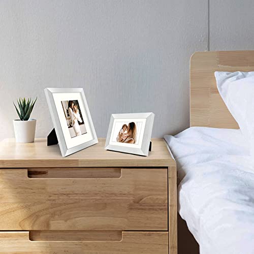 Frametory, Gallery Wall Frame Set Of 7 Multiple Sizes 11X14, 8X10, 5X7 Picture Frame Collage With Ivory Color Mat For Prints, With Real Glass (Silver) #TOP3