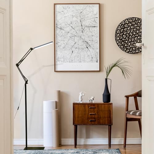 Image of NYRWANA Adjustable LED Floor Lamp for Living Room | Swing Arm Desk Light with Stable Metal Base | 3-Level Color Control LED | Eye-Care Work Lamp for Home, Office, Craft & Study (Black)