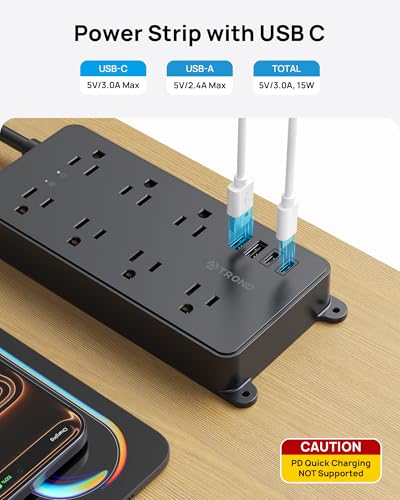 Image of TROND Power Strip Surge Protector with 360 Rotating Plug, 5ft Cord, Black