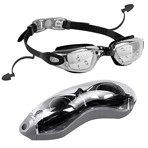 Swimming Goggles, Lychico Anti Fog Swim Goggles With UV Protection Mirrored, Adults No Leaking 180 Degree Vision with Protection Case and Soft Silicone Nose Bridge for Men Women, Black, One Size (YYJ)