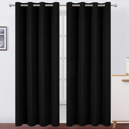 Image of LEMOMO Blackout Curtains 52 x 120 Inch Long Black Curtains Set of 2 Panels Room Darkening Curtains for Bedroom and Living Room