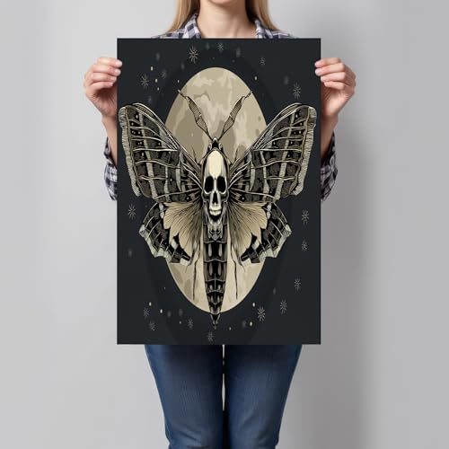 Toile crâne et papillon de nuit gris pour créer un salon mystérieux