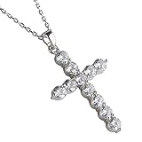 [silver KYASYA]パヴェ CZ クロス 十字架 ネックレス silver シルバー 銀色 キラキラ ジルコニア 宝石 人工 模造 ダイヤモンド ジュエリー 大粒 小豆 あずき チェーン B系 HIP HOP ブリンブリン 専用BOX付属