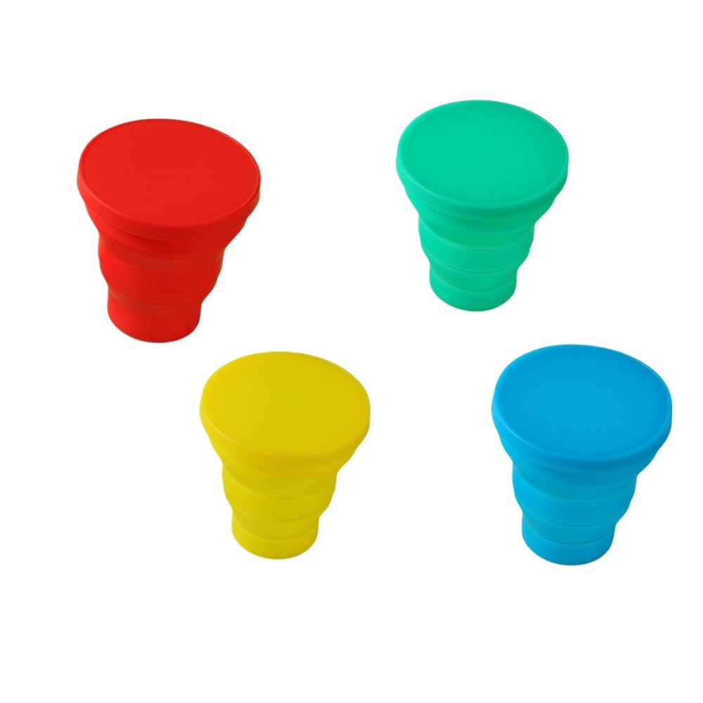 Acrylic 4 Bicchiere Pieghevole Silicone,Bicchiere portatile,Tazza da Viaggio Pieghevole con Coperchio in Plastica, Tazza in Silicone Portatile Riutilizzabile 170ML