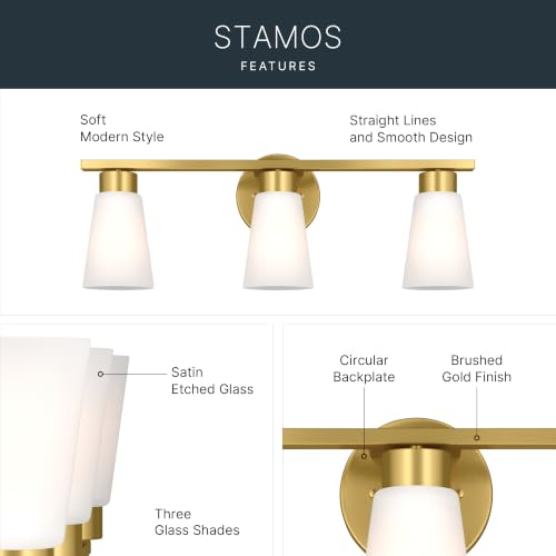 Image of Kichler Stamos 22.25 inch 3-Light Soft Modern Vanity Light with Satin Etched Glass in Brushed Gold, (8.25 inch H x 22.25 inch W), 55121BG
