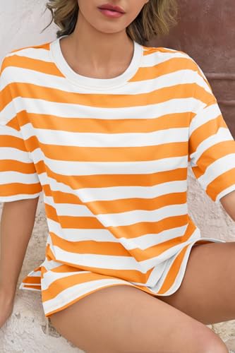 Image of Tankaneo Womens Oversized Tshirts Summer Casual Short Sleeve Crew Neck T Shirt Loose Fit Side Slit Tee Tops