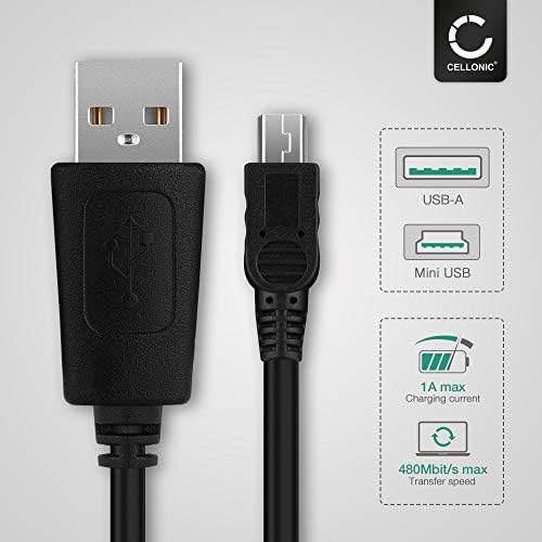 CELLONIC® Camera USB Cable Replacement for Canon EOS 4000D 2000D 200D 80D 700D 600D 6D Mark II 5D Mark III EOS M10 PowerShot G7X SX530 IXUS 185 Charger 1m Lead Fast Charging Data Cable 1A File Transfer - Black
