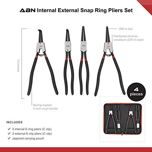 Abn Extra Long Snap Ring Pliers Set - 4Pc Lock Ring Pliers With 4Mm Tips For Internal And External O And Circlip Removal #TOP2