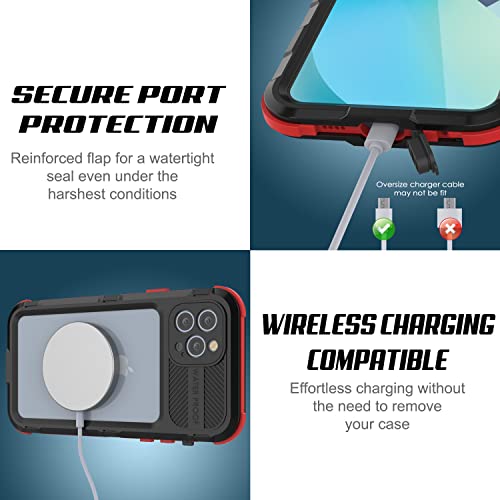 Punkcase For Iphone 13 Pro Waterproof Aluminum Case [Metal Extreme 2.0 Series] Ip68 Rugged Bumper Cover W/Buillt In Screen Protector | Ultimate Protection For Iphone 13 Pro (6.1") [Black-Red] #TOP2