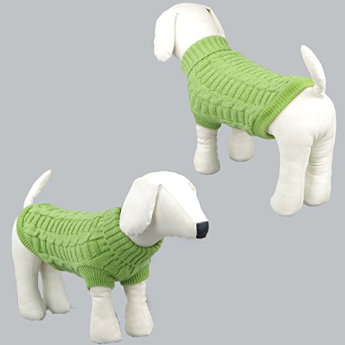 Knitted Braid Plait Turtleneck Sweater Knitwear Outwear for Dogs & Cats (Green, XS) - Image 3