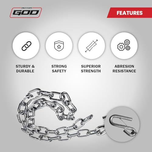 Motor God Trailer Hitch Safety Chain with S-Hook and Latch, Steel (Pair) (5000 lb)