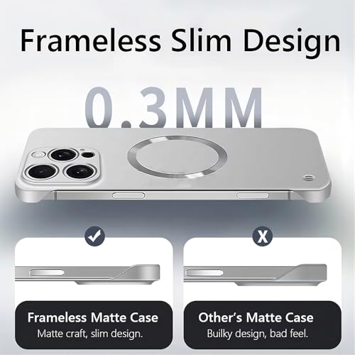 YAOZOCASE for iPhone Case,Luxury Magnetic Metal Gloss Matte Ultra Thin Frameless,Compatible with Magsafe Slim Hard PC Protection Shockproof Phone Case (Silver,iPhone 16 Pro) by YAOZOCASE - Used condition - Image 5