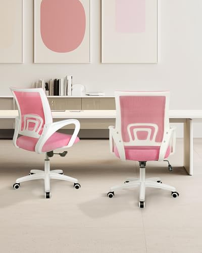 Image of NEO CHAIR Office Desk Computer Chair Ergonomic Mesh Gaming Cushion Seat with Comfy Lumbar Mid Back Support Adjustable Height Swivel Rolling Wheels for Home Task (Pink)