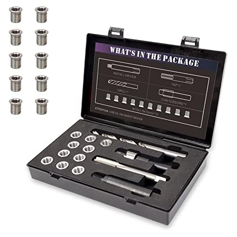 SENNMONN M10x1.5 Thread Repair Kit with 14mm Insert HSS Drill, Tap, Counterbore,Installation Driver,Stainless Steel Insert M10*1.5 * 14mm *10pcs Cover