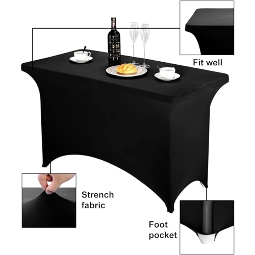 Image of FORLIFE 6Pack Spandex Table Covers 4ft,Fitted Tablecloth for 4ft Rectangular Tables, Stretch Patio Table Covers, Universal Spandex Table Cover for Wedding, Banquet, Party - Black