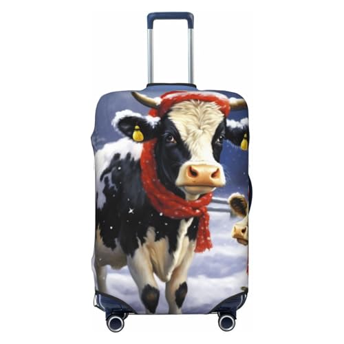 QSMBNET Travel Luggage Cover christmas snow Cow Spandex Suitcase Protector Washable Baggage Covers Fashion Elastic Scratch-Resistant Luggage Cover Protector Fits 18-32 Inch Luggage