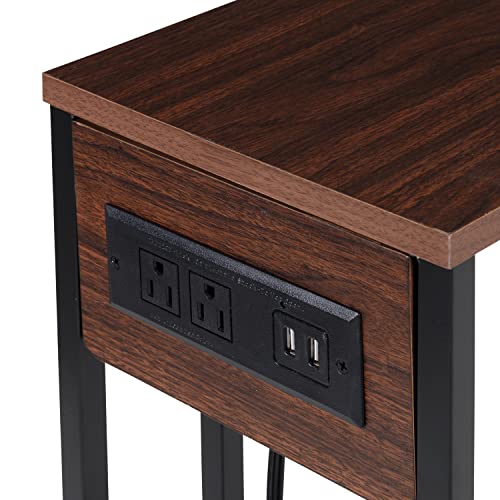 Honey-Can-Do C-Shaped Side Table With Outlets And Wheels, Walnut/Black Tbl-09548 Walnut 20 Lbs #TOP2