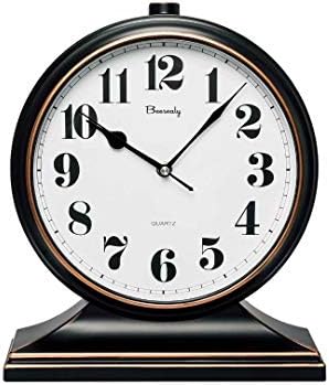 Desk Clock, Retro Desk Clock, 10 Inch Old Desk Clock, Silent and Non-Ticking, Antique Decorative Clock, Easy to Read in The Office/Bedroom (Black)