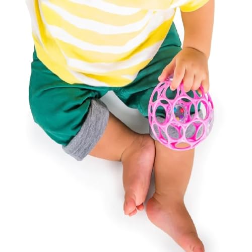 Image of Bright Starts Oball Easy-Grasp Baby Rattle Ball, Pink, Ages Newborn and Up, 4 Inches (Pack of 6)