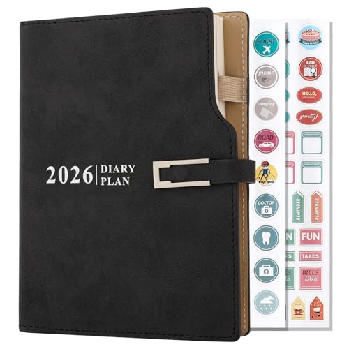 Academic Diary 2026 Day per Page A5, Appointment Year Diary 2026 Page a Day,12 Months Agenda Daily Monthly Planner for School Family Work (Black)