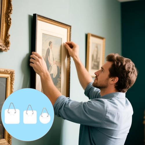Image of Larrel 45 Pcs Adhesive Plate Hangers for The Wall, Picture Hangers Without Nails 3 Different Sizes Adhesive Hooks for Hanging for Kitchen Bathroom Shower Outdoor Home Improvement