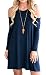 QIXING Women's Long Sleeve Cold Shoulder Casual Loose T-shirt Dress Navy Blue-XL