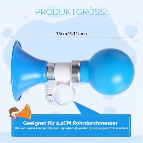 Fahrradklingel Kinder, Fahrradhupe Fahrradklingel Mädchen Jungen Hupe Fahrrad Fahrradzubehör Kinder für Fahrräder, Roller, Dreirad, Laufrad (Blau)