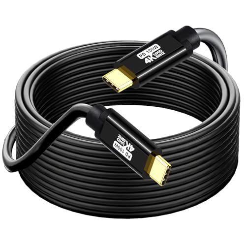 USB TYPE C to C Cable 50FT, 4K60HZ GEN2x2(Data usb2.0),TYPE C Video Output From USB3.2/ USB4.0 (NOT 100% Fast Charging) & Sync for Xreal MacBook Pro iPad Pro iPhone 15 Pro Galaxy S22 Portable Monitor