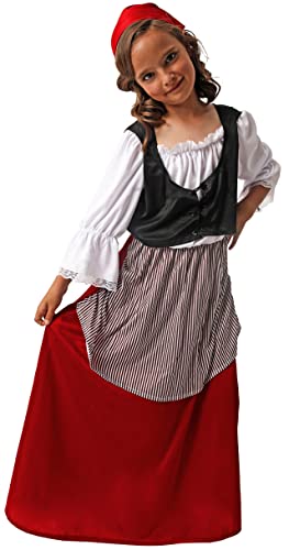 Gojoy shop-Disfraz de Campesina para Niñas Navidad Carnaval (Contiene:Vestido,Pañuelo y Mochila de Cuerdas.) (7-9 AÑOS)