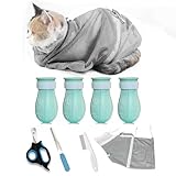 YYanniwani 8 Piece Cat Grooming Supplies ，Adjustable Multifunctional Anti-Bite Shower net Bag，Cat Claw Covers，Cat Bath Brush and Cat Nail Clipper(Grey-B)