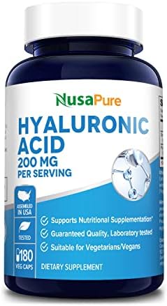 NusaPure Hyaluronic Acid 200mg 180 Veggie Capsules (Non-GMO & Gluten Free)