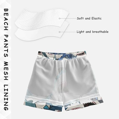 Colorful Cartoon Animal Shark Boxer Brief Youth Teen Beach Bathing Suits Lightweight Lined Beachwear 2T4