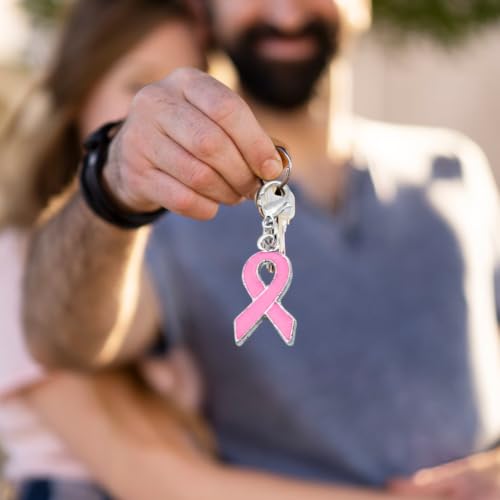 Lamdbao Lot de 50 Porte-clés Contre Le Cancer du Sein, Breloque Ruban Rose, Porte-clés De Sensibilisation Contre Les Violences Conjugales, À Accrocher À Un, Un Ou Un À Dos. – vue 6