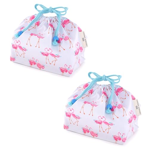 COLORFUL CANDY STYLE LAURA ASHLEY 巾着 中 マチ有りお弁当袋 Pretty Flamingo 2枚セット おしゃれ 子供用 中 マチ有りお弁当袋 お弁当 巾着 お弁当袋 キッズ お弁当バッグ ランチ 巾着 ランチ袋 幼稚園