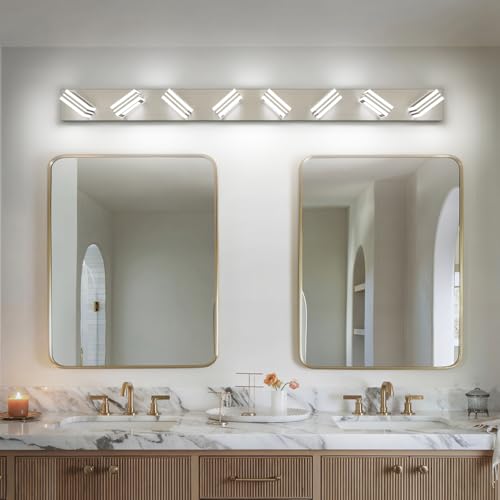 Image of SOLFART 52inch Vanity Lights Fixtures - 8 Lights LED Modern Acrylic Brushed Nickel Vanity Lights Bathroom Wall Lighting Over Mirror