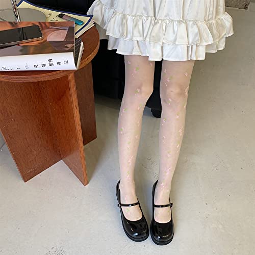 Image of Erinaco Women's Flower Pattern Sheer Footed Pantyhose Control Top Tights Stockings with Reinforced Toes