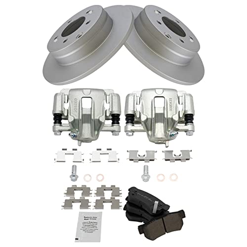 Image of TRQ Rear Brake Pad and Rotor Set Semi Metallic Solid Coated Rotors Calipers