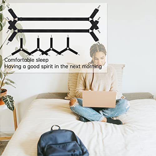 Bed Sheet Clips, 6 Pcs Black Fitted Sheet Holder Straps, Upgraded Triangle Bed Sheet Fasteners For Corners, Elastic Adjustable Bed Sheet Straps For Full, Queen, King Twin Bed #TOP5