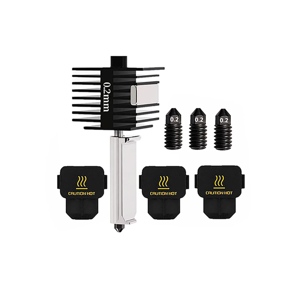0.2mm Hotend Print Head Extruder Kit for Bambu Lab A1/A1Min,with 3Pcs 0.2mm Hardened Steel Nozzles and 2Pcs Silicone Cover Socks for Bambu Lab A1/Mini 3D Printer Accessories (0.2mm)