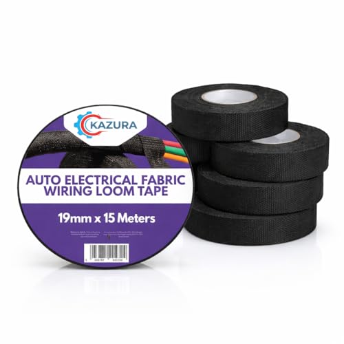 Kazura Automotive Wiring Loom Cloth Tape 19mm x 15 Meters 5 Pack Multipurpose Anti Squeak Self Adhesive Felt Tape Heat-Resistant Insulating for Car Motorcycle Vehicles Cable Fixed