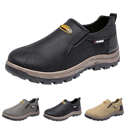 Zapatillas de senderismo para hombre, de piel, suela plana, zapatillas de deporte, con acolchado de aire, cómodas, informales, para correr, zapatillas de deporte, Negro , 39 EU