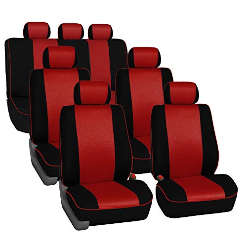 TLH Edgy Piping Style 3 Row 7 Seater Red Automotive Car Seat Covers, Airbag Compatible Split Bench Car Seat Protector Universal Fit Seat Cover Set for for Cars Auto Trucks SUV…