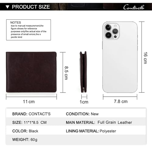 Image of Contacts Genuine Leather Wallet for Men | Slim Bifold Wallet with Magnetic Closure | 4 Card Slots & Cash Compartment | Premium Brown Leather Wallet