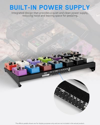 Image of STRICH Guitar Pedalboard with Built-in Power Supply, Pedalboard 22 x 11 Inch, Lightweight, 1.5kg Aluminum Alloy Pedalboard with Pedal Cables, Bag, Strips PB-S22