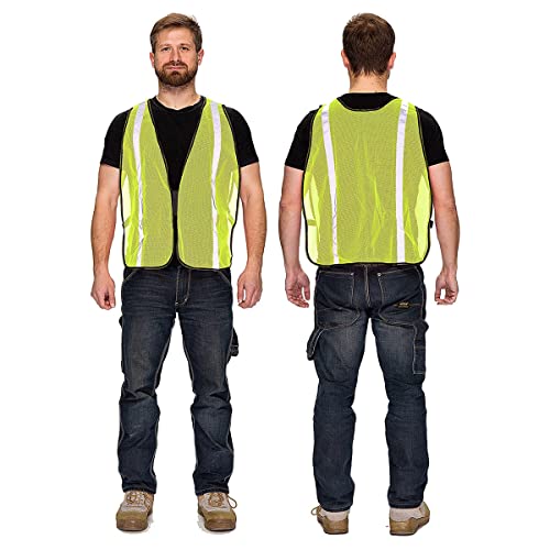 KAYGO High Visibility Safety Vest 1-Inch Reflective Strips Front/Back, KG0008, Breathable Mesh, One Size, Unisex(Yellow,10pcs)