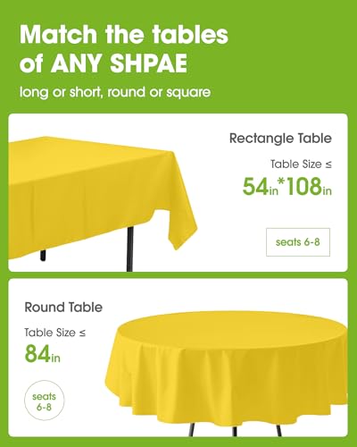 Image of Pureegg Plastic Table Cloth Disposable 8 Pack, 54 x 108 Inch Table Cloths, Easter Party, Decorative Tablecloths, Rectangle, Lemon, Pastel Plastic Cover, Leakproof & Sturdy, Yellow