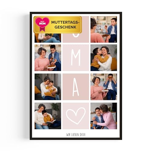 GiveSmiles OMA Fotocollage mit 8 Fotos – Personalisiertes Geschenk von Enkeln mit eigenem Text | Muttertagsgeschenk für Oma | Fotogeschenke & personalisierte Geschenke für Großmütter
