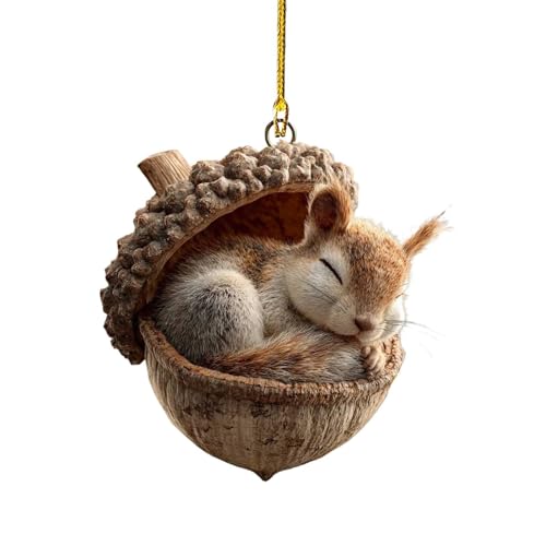 Image of Forest Animal Acorn Ornaments Cozy Forest Christmas Ornaments, Christmas Crafts Lovely Sleeping Animal Acrylic Christmas Hanging Trees Decorations Home Decor Rustic Nature Themed (Squirrel)